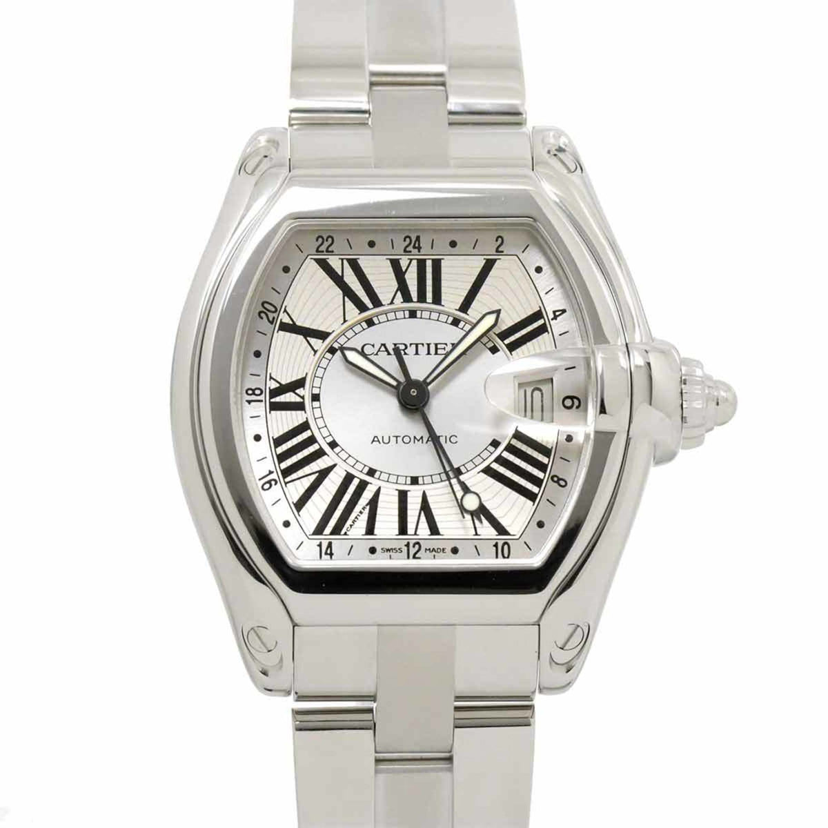 Gebrauchte Cartier Roadster GMT W62032X6 Herrenuhr Datum Silber Automatik