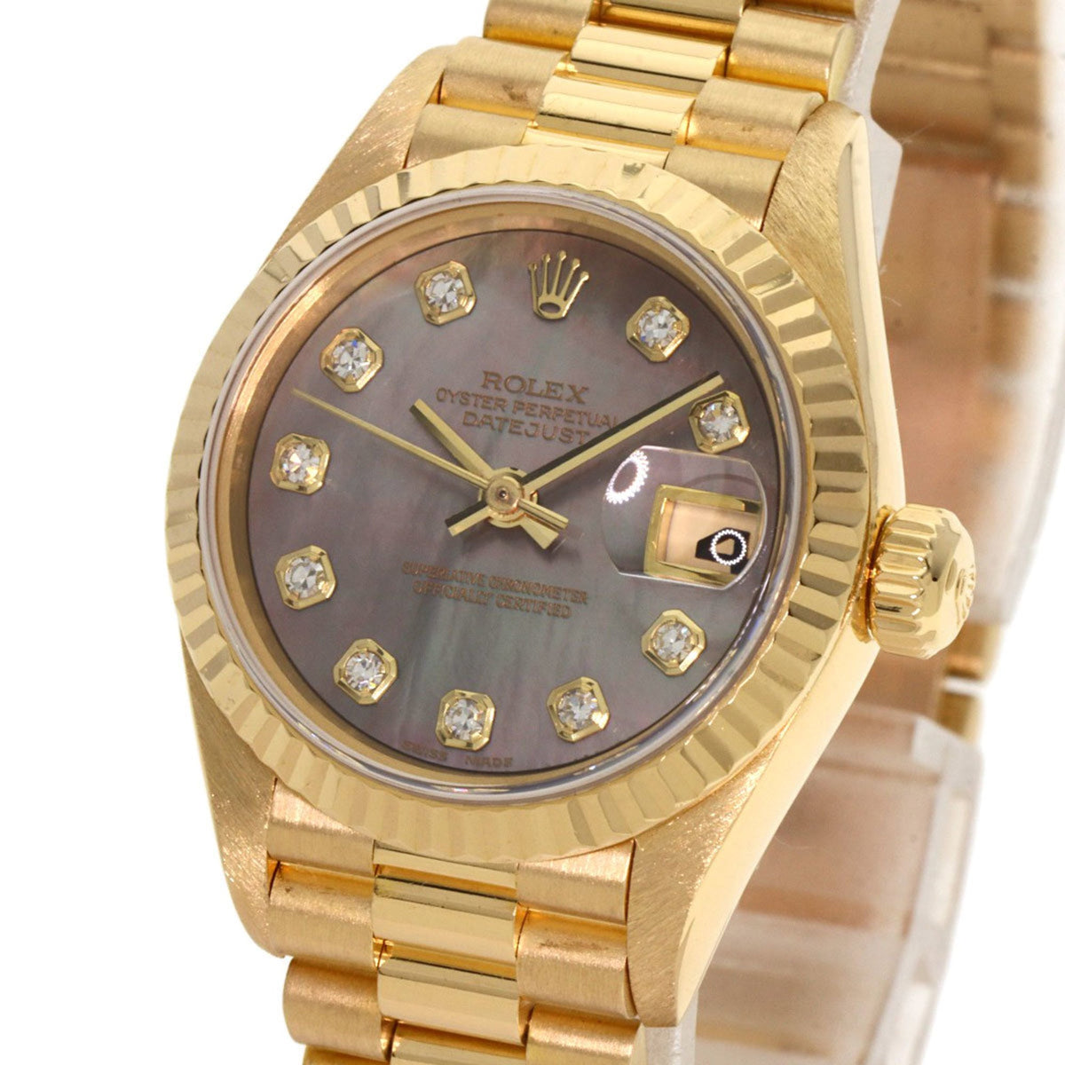 Gebrauchte Rolex 69178NG Datejust 10P Diamant Black Shell Uhr 18K Gelbgold K18YG Damen ROLEX