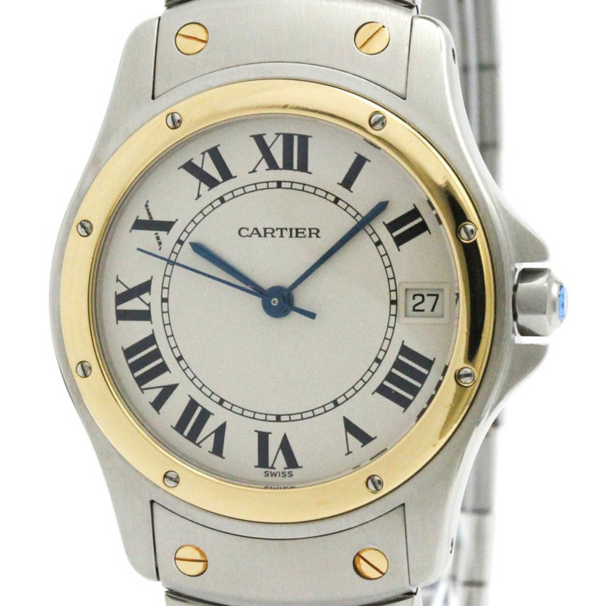 Gebrauchte CARTIER Santos Cougar 18 Karat Gold Stahl Automatik Herrenuhr W20036R3 poliert