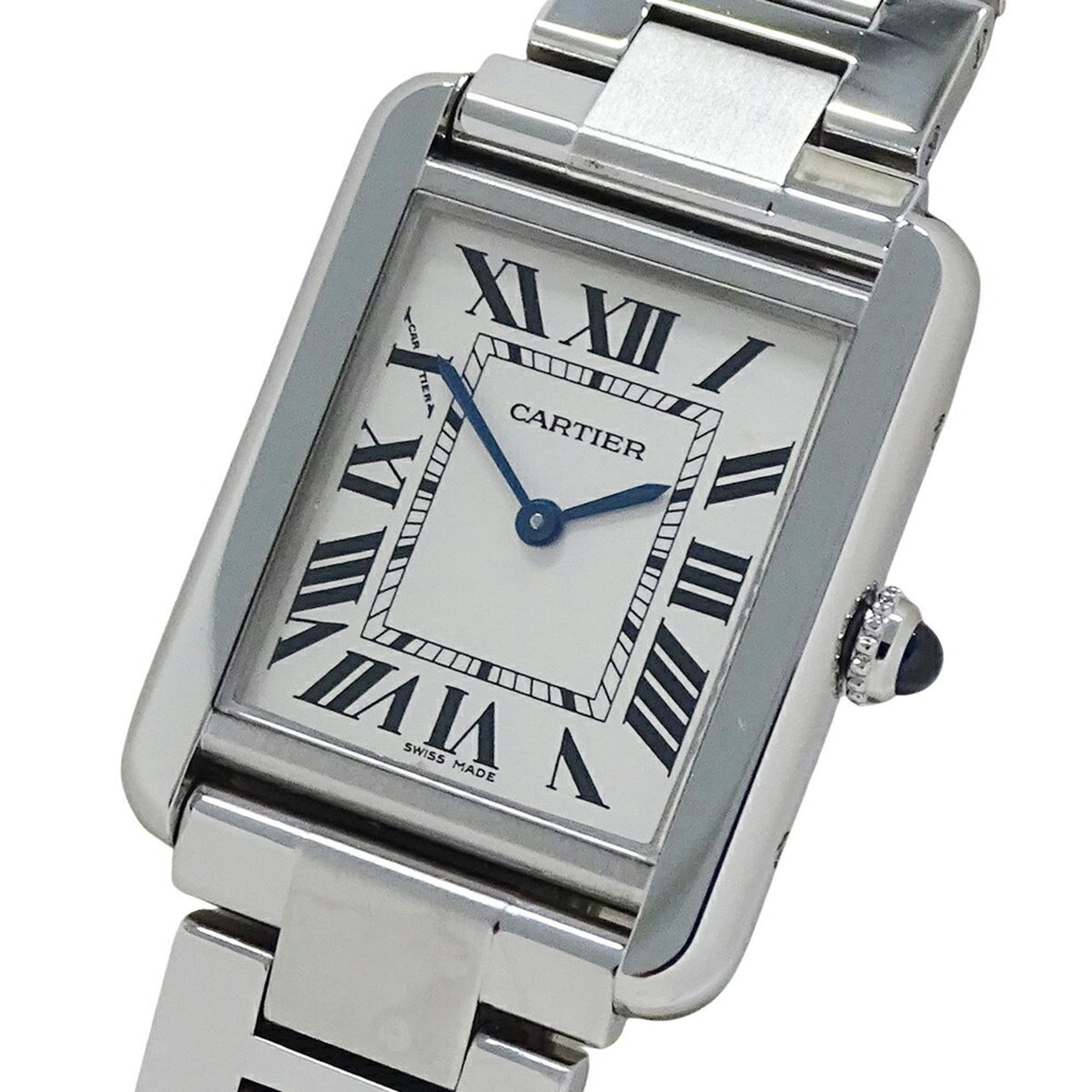 Gebrauchte Cartier Damen Tank Solo SM Quarz Edelstahl W5200013 Silber Quadrat Poliert