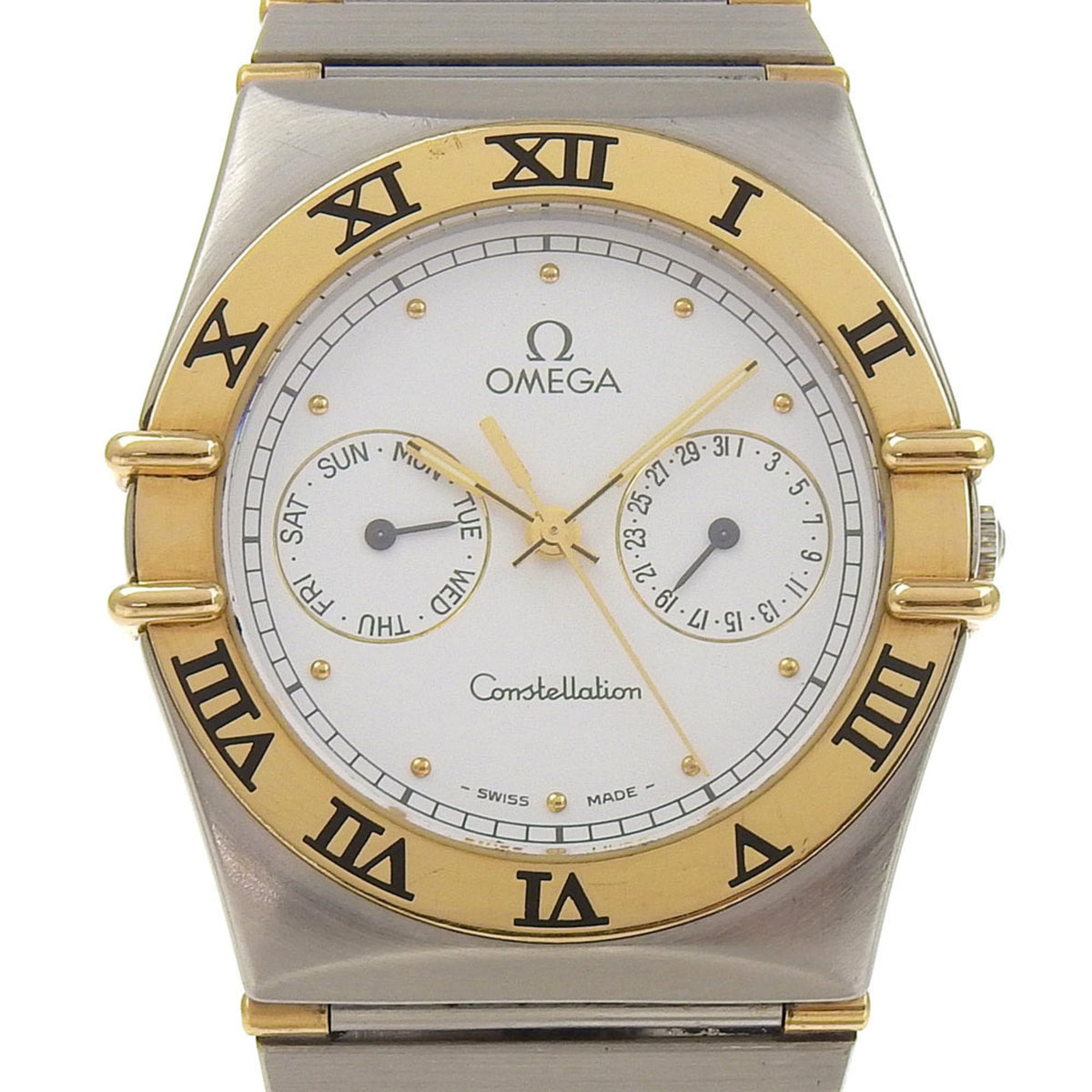 Gebrauchte OMEGA Constellation Uhr Day Date 1370.20 Edelstahl Quarz Analoganzeige Weißes Zifferblatt Jungen