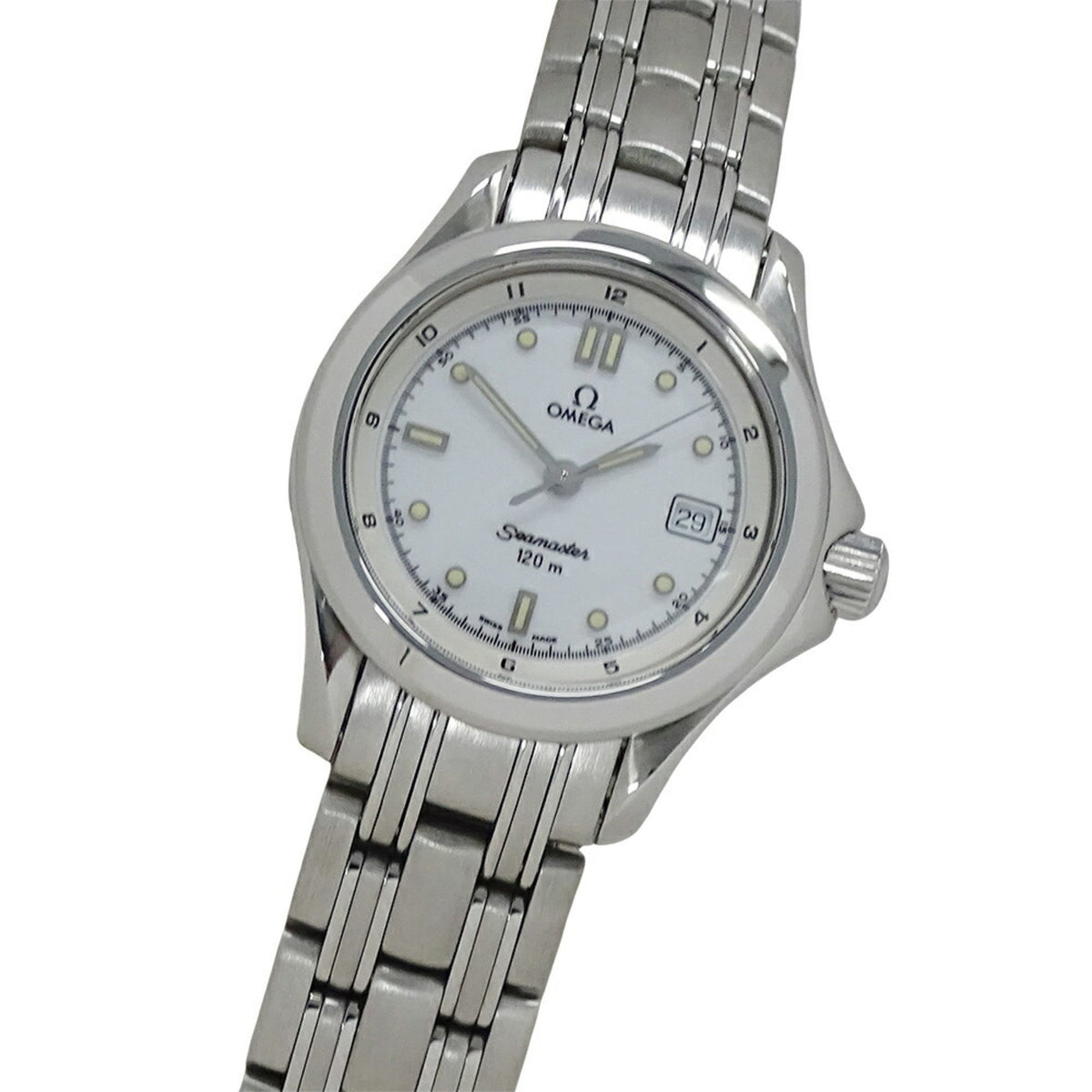 Gebrauchte OMEGA Seamaster 2581.20 Uhr Damen 120m Datum Quarz Edelstahl SS Silber Weiß Poliert