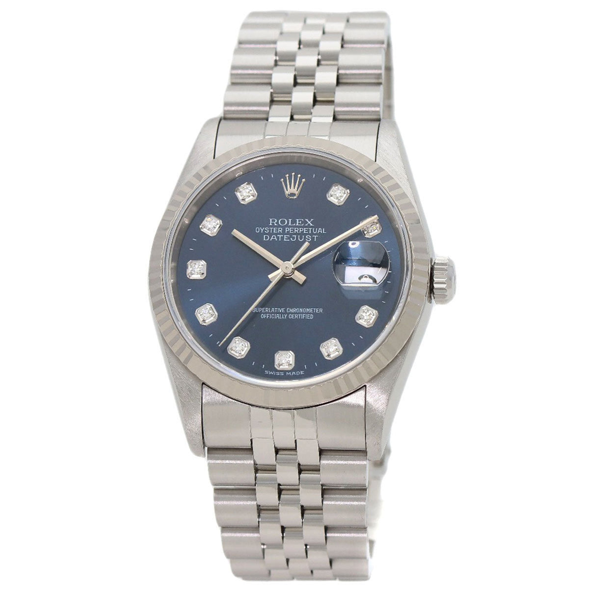 Gebrauchte Rolex 16234G Datejust 10P Diamant Uhr Edelstahl SS K18WG Herren ROLEX