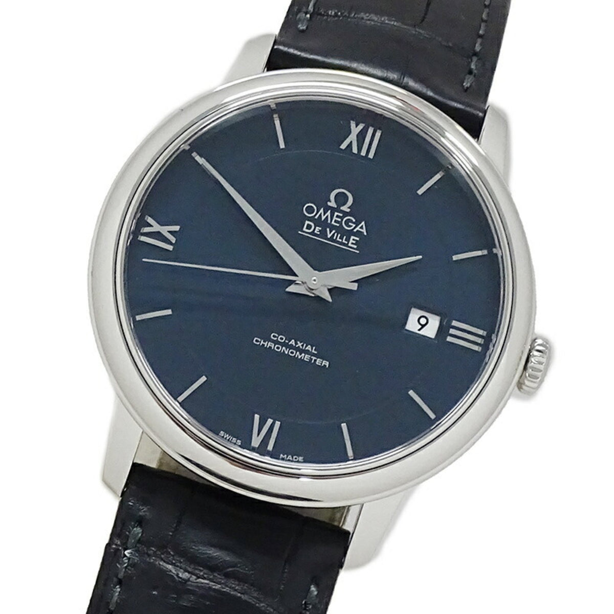 Gebrauchte OMEGA De Ville Prestige 424.13.40.20.03.001 Uhr Herren Datum Koaxial Automatik AT Edelstahl SS Leder Marine poliert