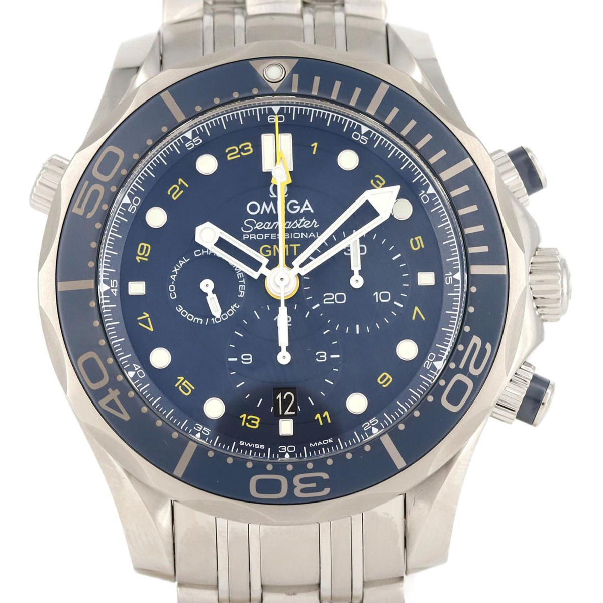 Gebrauchte Omega Seamaster Diver 300M GMT Chronograph 212.30.44.52.03.001 SS Armbanduhr Automatik