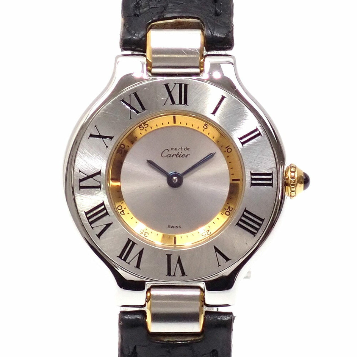 Gebrauchte Cartier Uhr Must 21 Vantianne Damen Quarz SS Lederarmband W1007421 Batteriebetrieben 044333