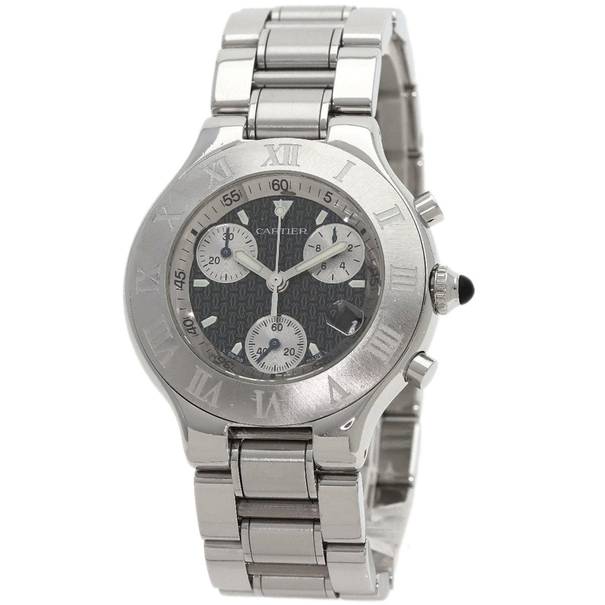 Gebrauchte Cartier W10172T2 Chronoscuff Date Uhr Edelstahl SS Herren CARTIER