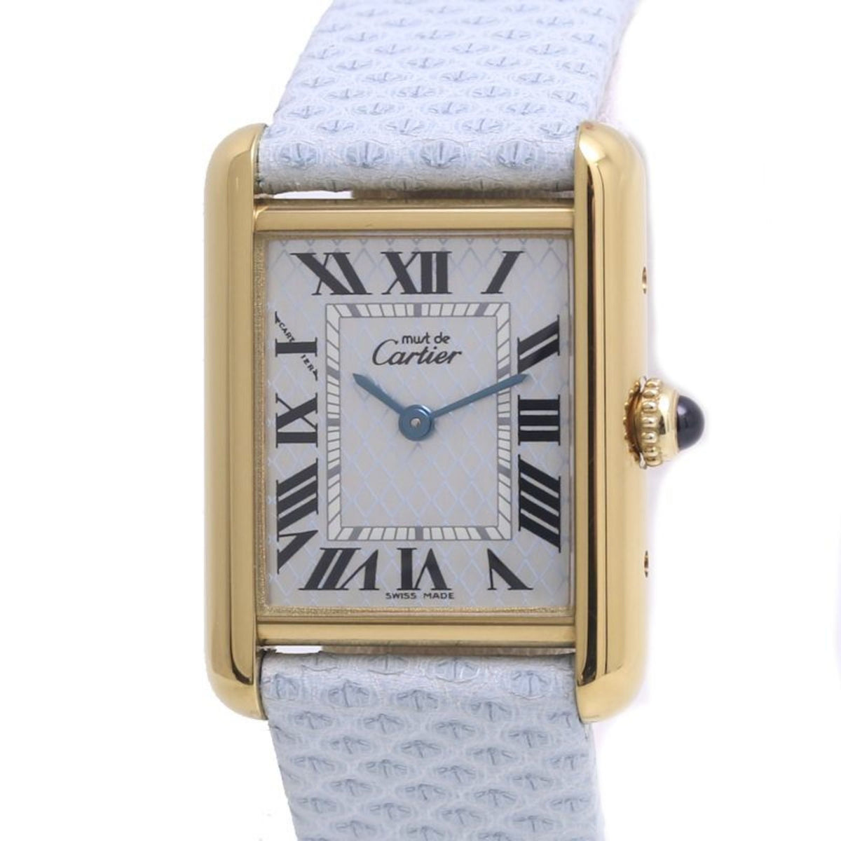 Gebrauchte CARTIER Must Tank SM Aquarino W1018587 Limited Edition Silber 925 x Rindsleder Damen 39967 Uhr