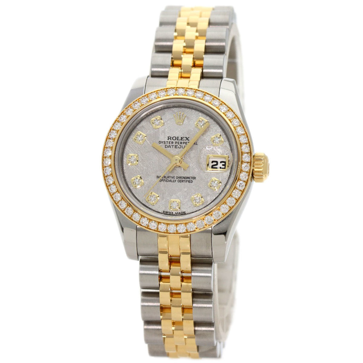 Gebrauchte Rolex 179383G Datejust 10P Lünette Diamant Meteorit Uhr K18 Gelbgold SSxK18YG Damen