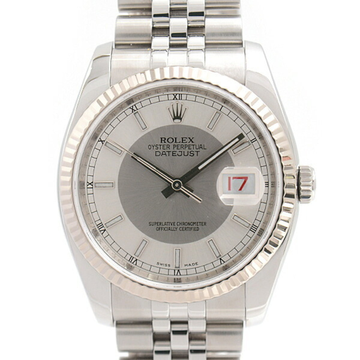 Gebrauchte Rolex-Uhr, Herren, Datejust, Automatik, Z-Serie, graues Zifferblatt, silbernes Zifferblatt, SS WG, ROLEX 116234