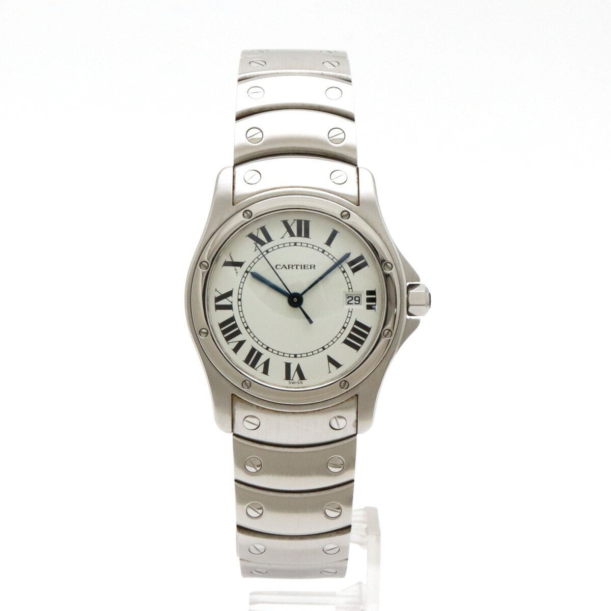 Gebrauchte Cartier Santos Ronde Herren-Quarzuhr mit weißem Zifferblatt und Edelstahl W20027K1 1561 1