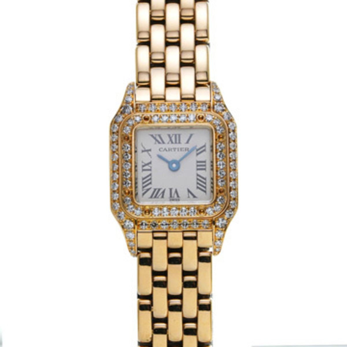 Gebrauchte Cartier Mini Panthere Doppellünette Diamant Full Link WF3141B9 Weiße Damenuhr Quarz