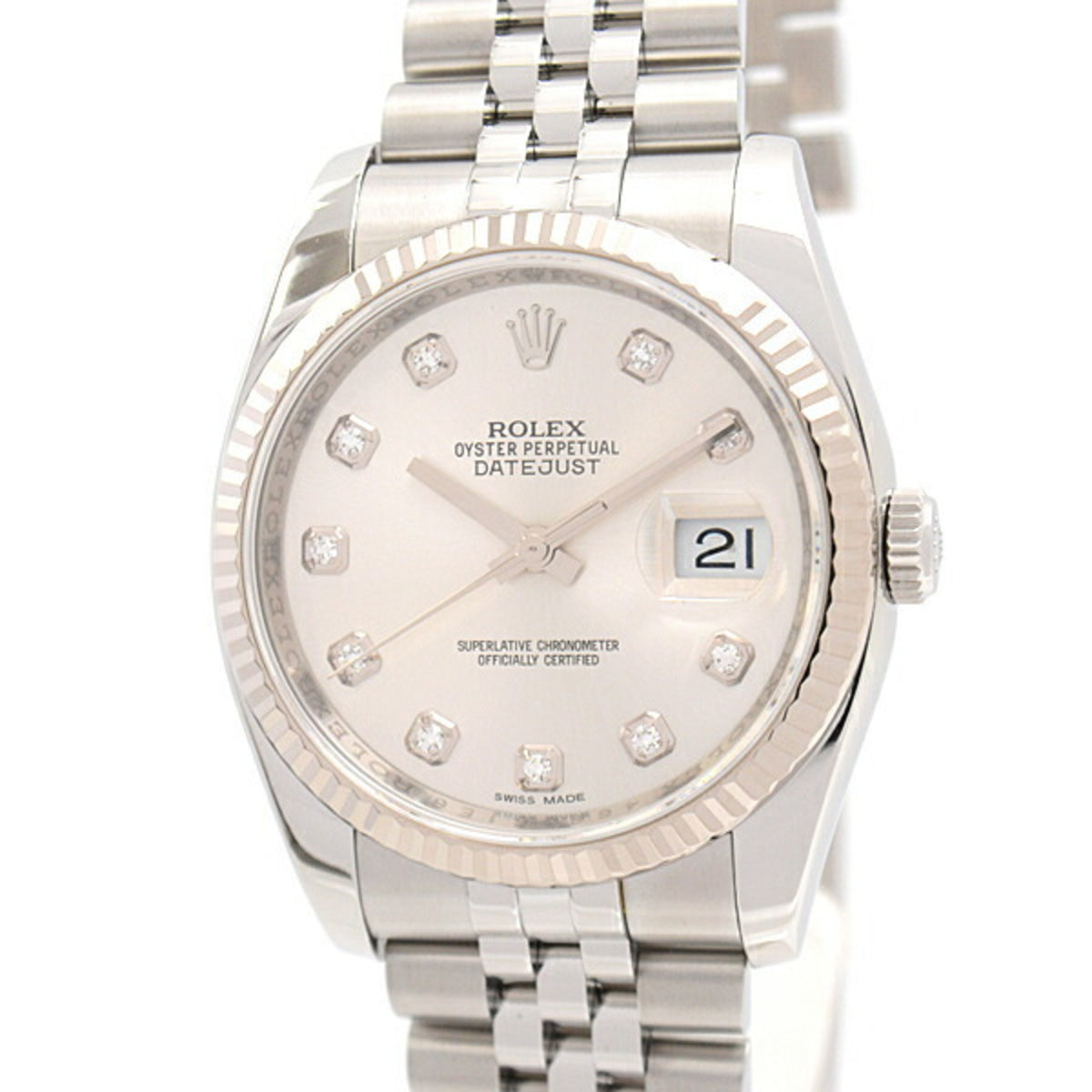 Gebrauchte Rolex-Uhr, Herrenuhr Datejust Automatic, zufälliges silbernes Zifferblatt, SS x WG ROLEX 116234G