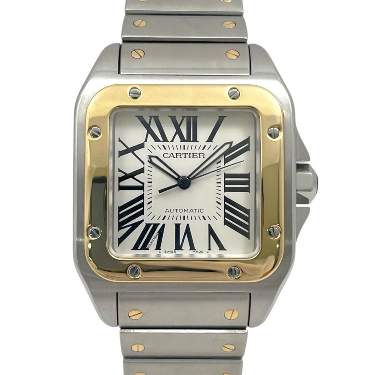 Gebrauchte CARTIER Santos 100 LM W200728G Herren-Automatikuhr, Edelstahl, Gelbgold, überholt