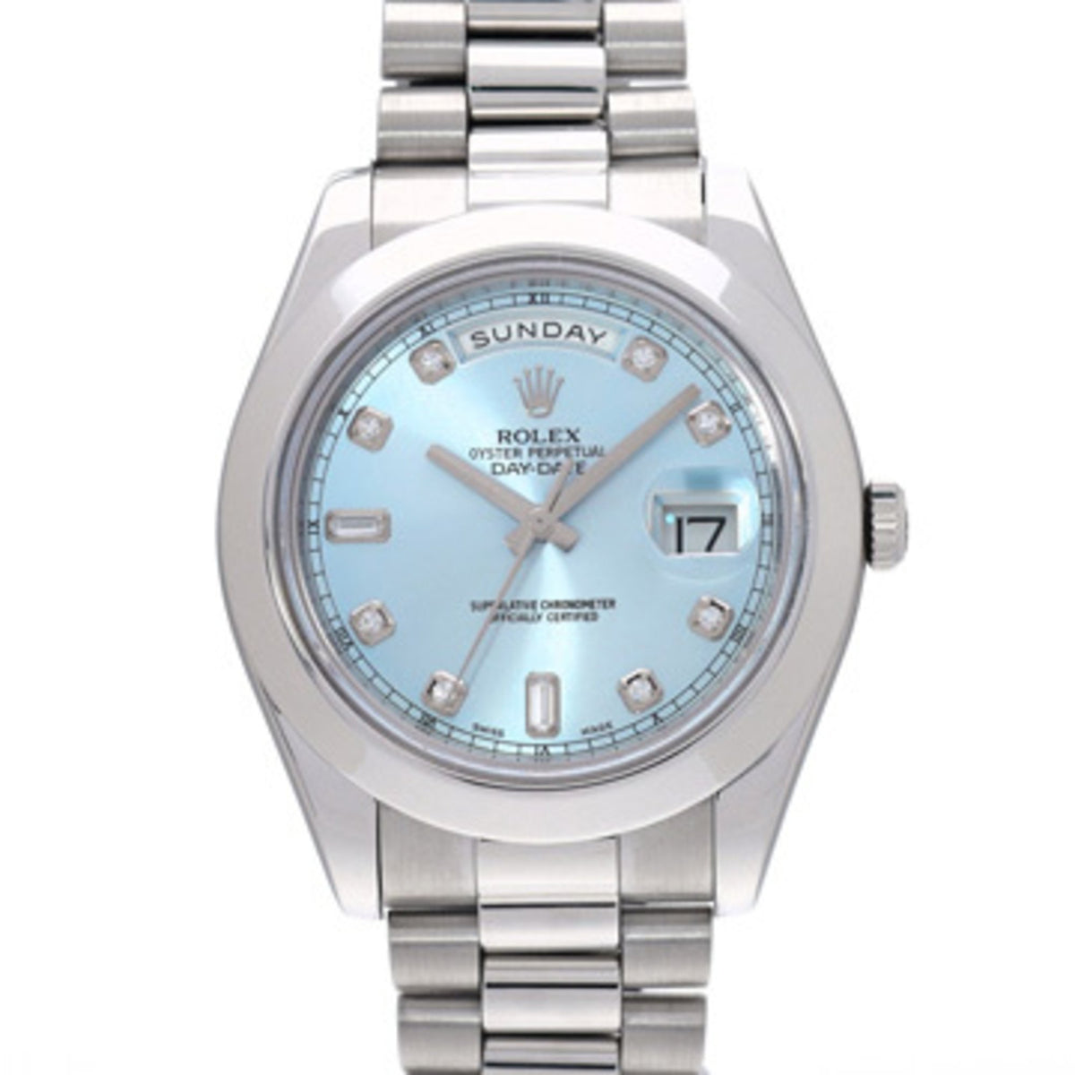 Gebrauchte Rolex Day-Date II 218206, zufällige Seriennummer, Eisblau/Diamant, Herrenuhr, Automatik