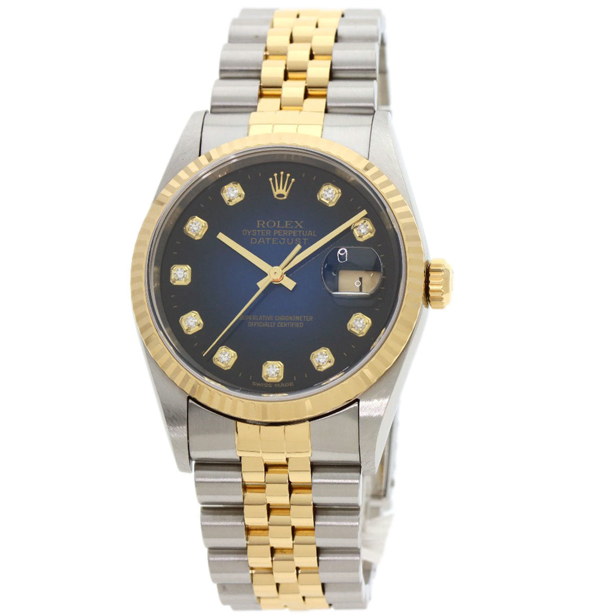 Gebrauchte Rolex 16233G Datejust 10P Diamant Blau Gradient Uhr Edelstahl SSx18KYG 18KYG Herren ROLEX