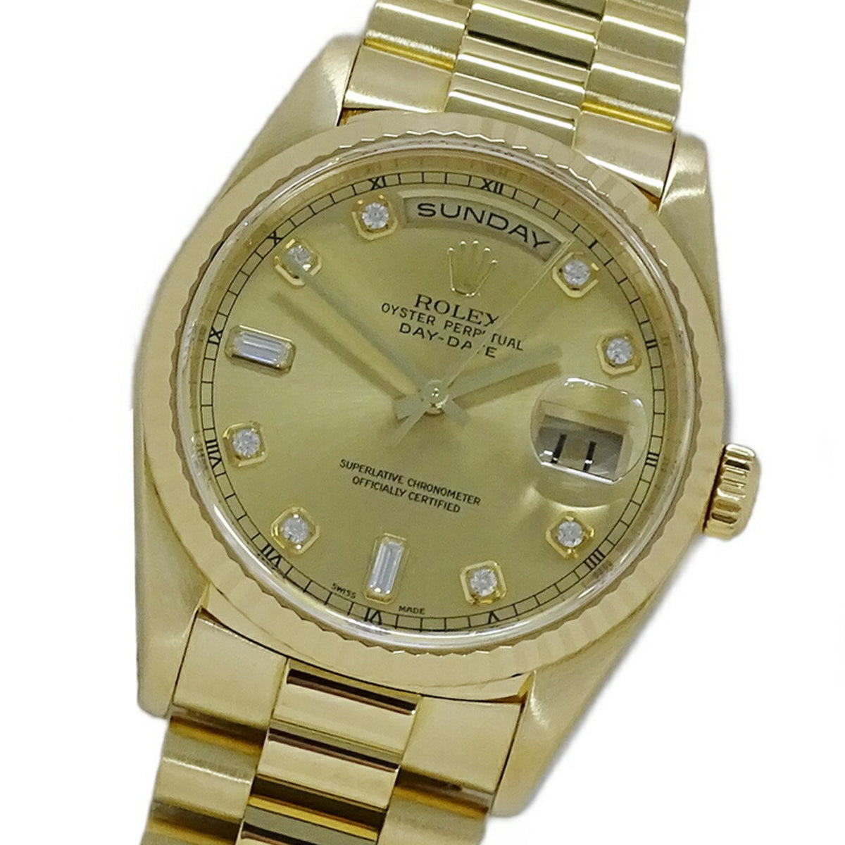 Gebrauchte Rolex ROLEX Day Date 18238A A-Serie Herrenuhr 2P Bucket 8P Diamond Automatic AT 750YG 18K Massivgold Überholt und Poliert