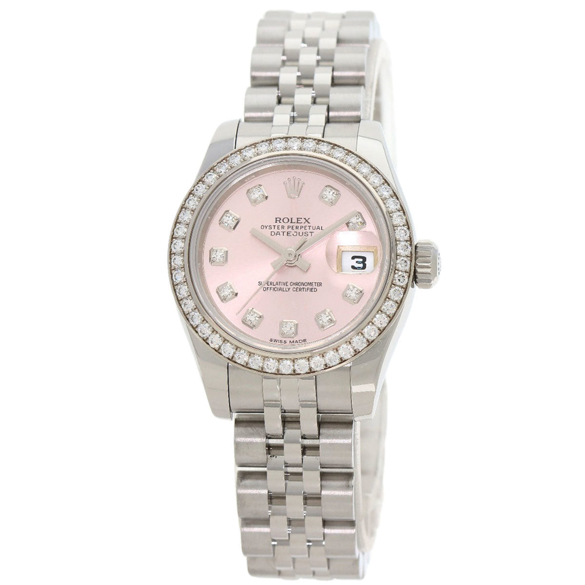 Gebrauchte Rolex 179384G Datejust 10P Lünette Diamant Uhr Edelstahl SS K18WG Damen