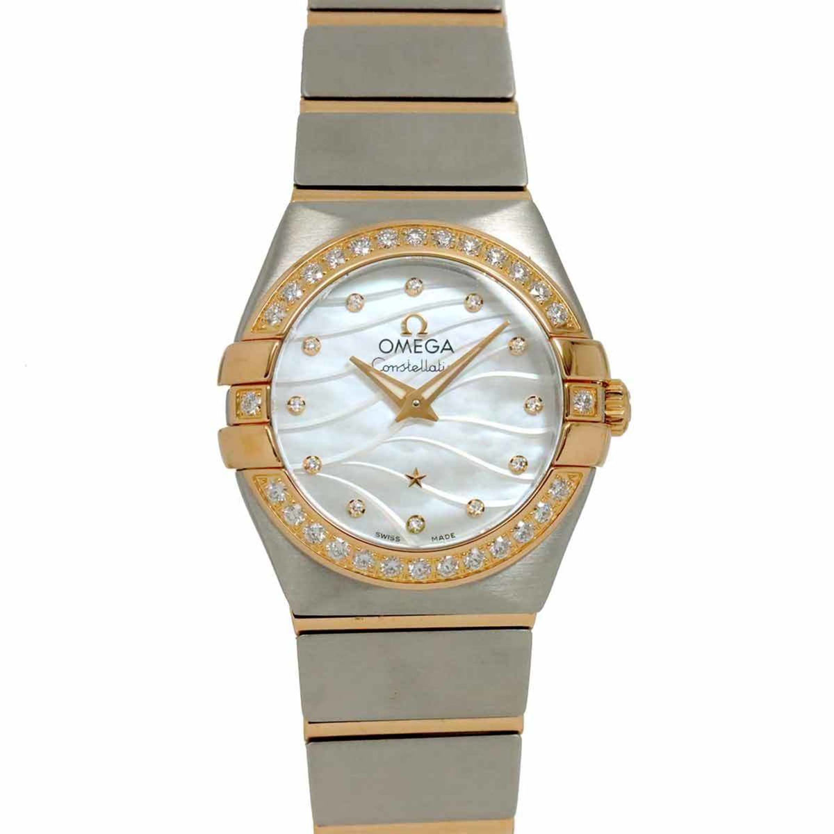 Gebrauchte OMEGA Constellation Brushed Two-tone 123 25 24 60 55 012 Damenuhr Diamantlünette 12P Weißes Gehäuse K18PG Quarz