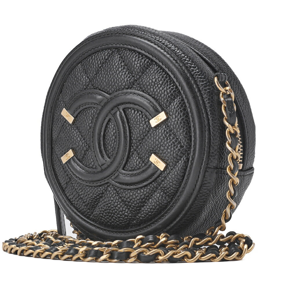 Pre-Owned Mini Schultertasche Matelasse Coco Mark CC Filigrane Kaviarhaut Schwarz Goldfarbene Hardware Pre-Owned