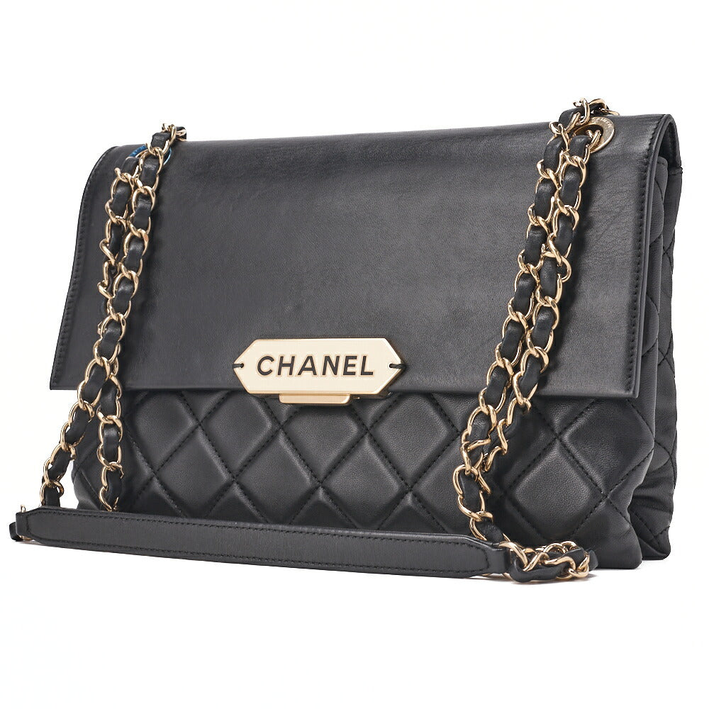Pre-Owned Matelassé Push Lock Logo Chain Shoulder Lambskin Black Gold-Tone Hardware, Pre-Owned