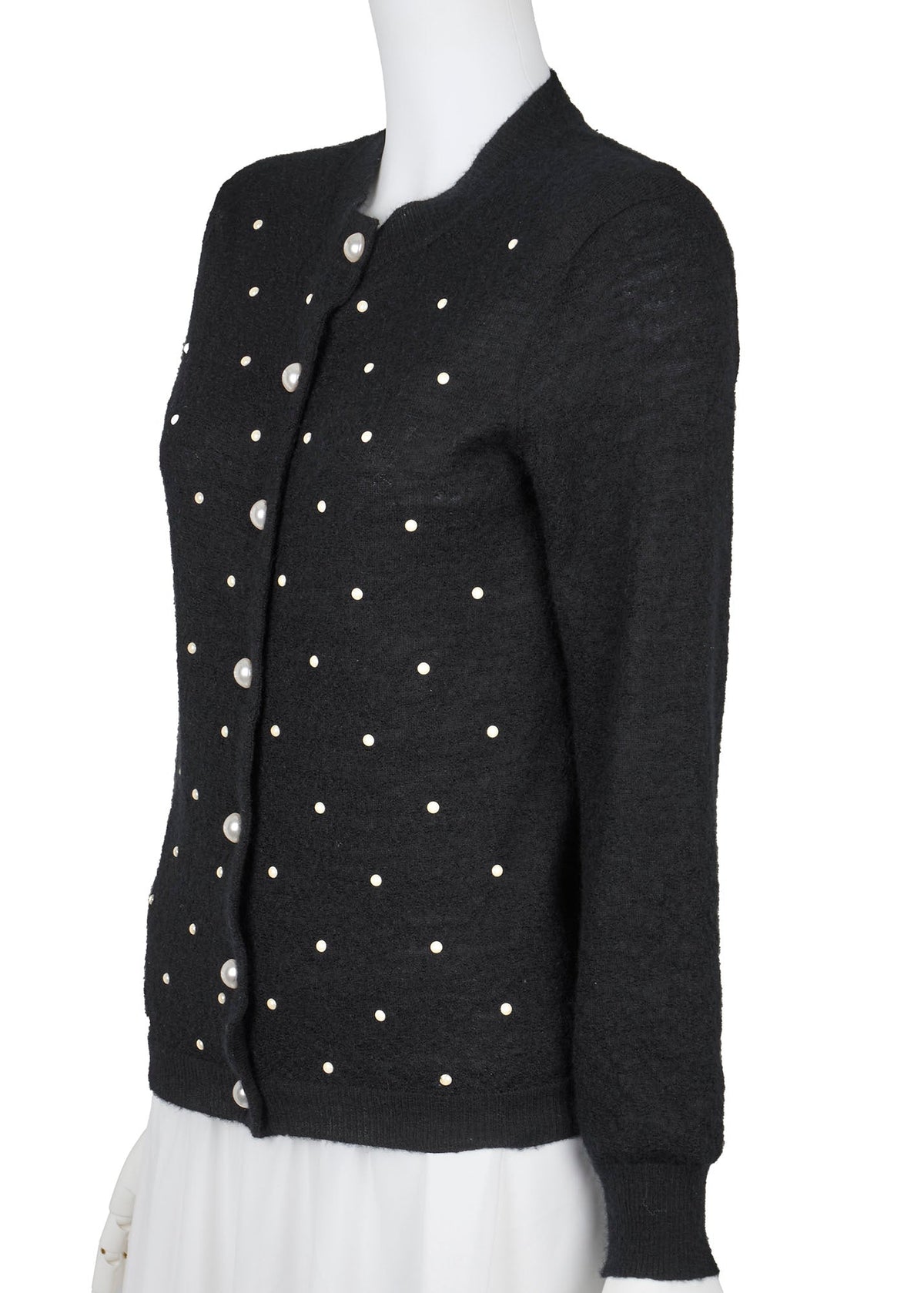 Gebrauchte Strickjacke, Coco Button, Langarm, Mohair-Kaschmir-Mischung, Schwarz, Goldfarbene Hardware, Gebraucht