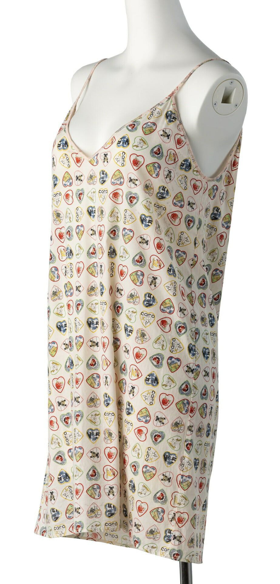 Gebrauchtes Camisole-Kleid, Valentinstags-Herz-Design, Baumwoll-Spandex-Mischung, Weiß, goldfarbene Metallteile, gebraucht