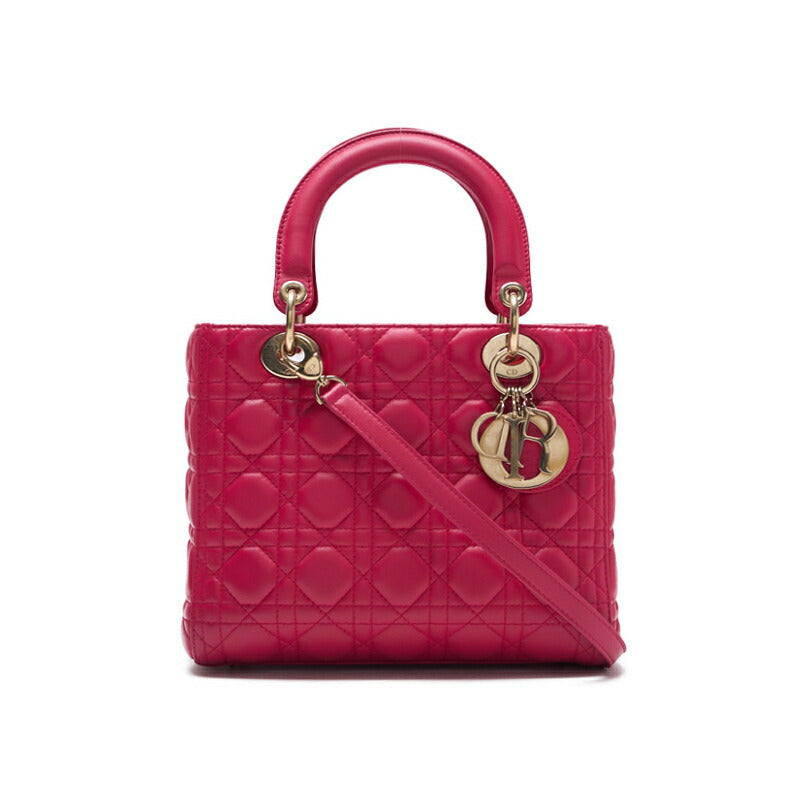 Gebrauchte Lady Cannage 2WAY Handtasche Lammleder Pink Goldfarbene Hardware Gebraucht