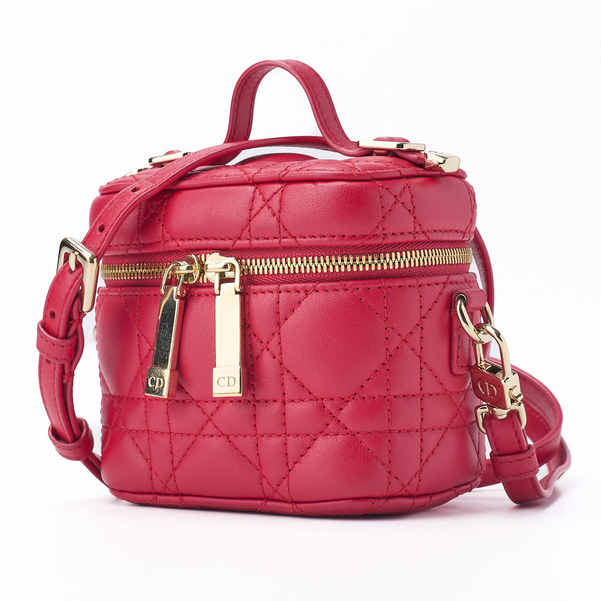 Gebrauchte Lady Vanity Cannage 2WAY Schultertasche Lammleder Rot Goldfarbene Hardware Gebraucht