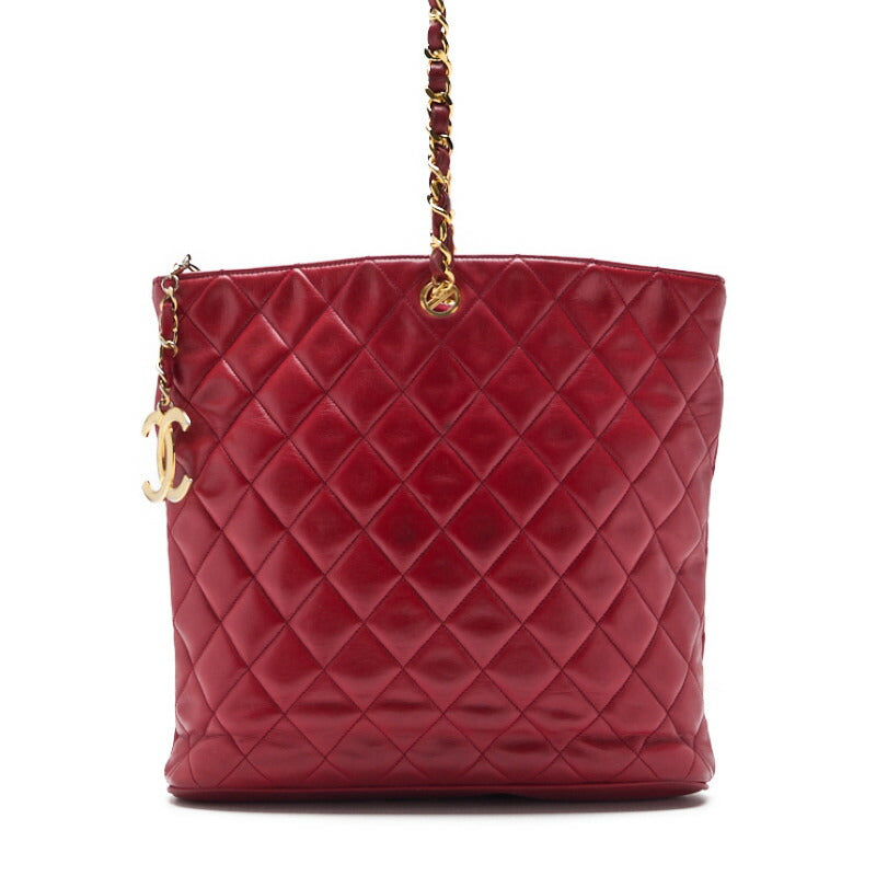 Gebrauchte Mini-Boston-Tasche, Matelassé, Schulterkette, Lammleder, Rot, goldfarbene Metallteile, gebraucht
