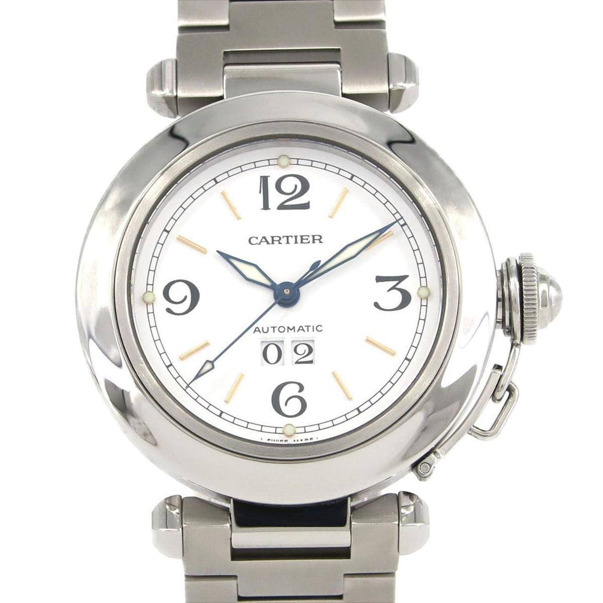Gebrauchte Cartier Pasha C Grande Date W31044M7 SS Armbanduhr Automatik 