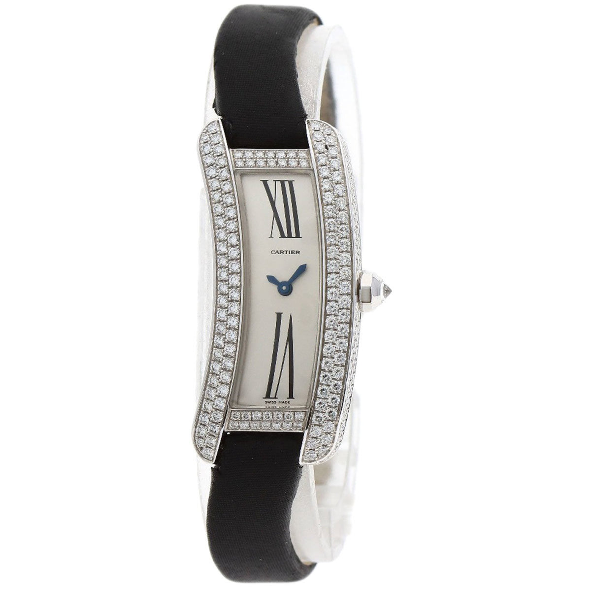 Gebrauchte Cartier Tank S Diamond Watch WJ300950, 18 Karat Weißgold, Leder und Satin, Damen 