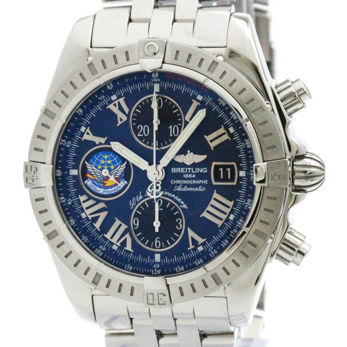 Gebrauchte polierte BREITLING Chronomat Evolution Blue Impulse Herrenuhr A13356 BF574821 