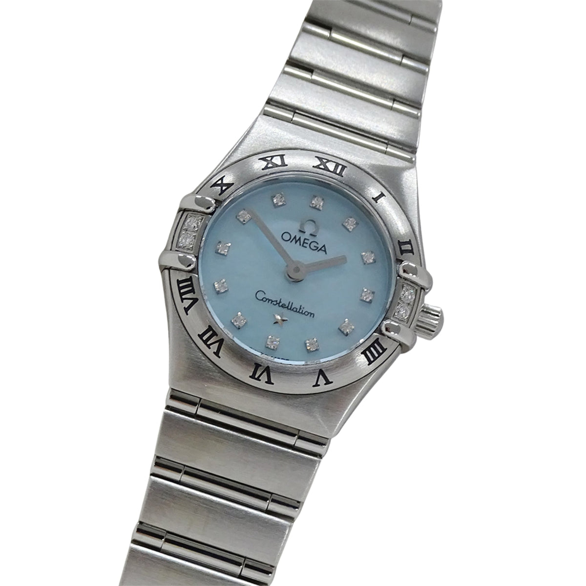 Pre-Owned Omega Constellation Mini 1567.86 Women's Watch, Brand Name, Diamond, Blue Shell, Quartz Movement, Stainless Steel (SS), Silver, Polished.