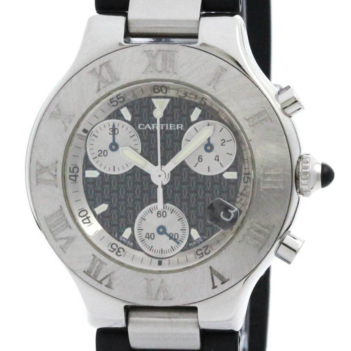 Gebrauchte, polierte Cartier Must 21 Chronoscaph Stahl-Quarz-Herrenuhr W10125U2 BF576152 
