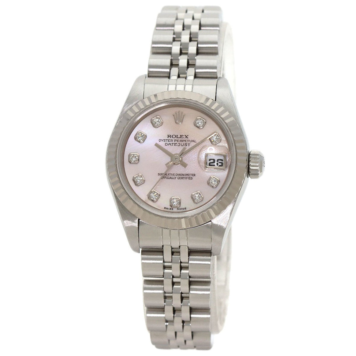 Gebrauchte Rolex Datejust 10P Diamant Uhr Edelstahl SS SSxK18WG Damen ROLEX 