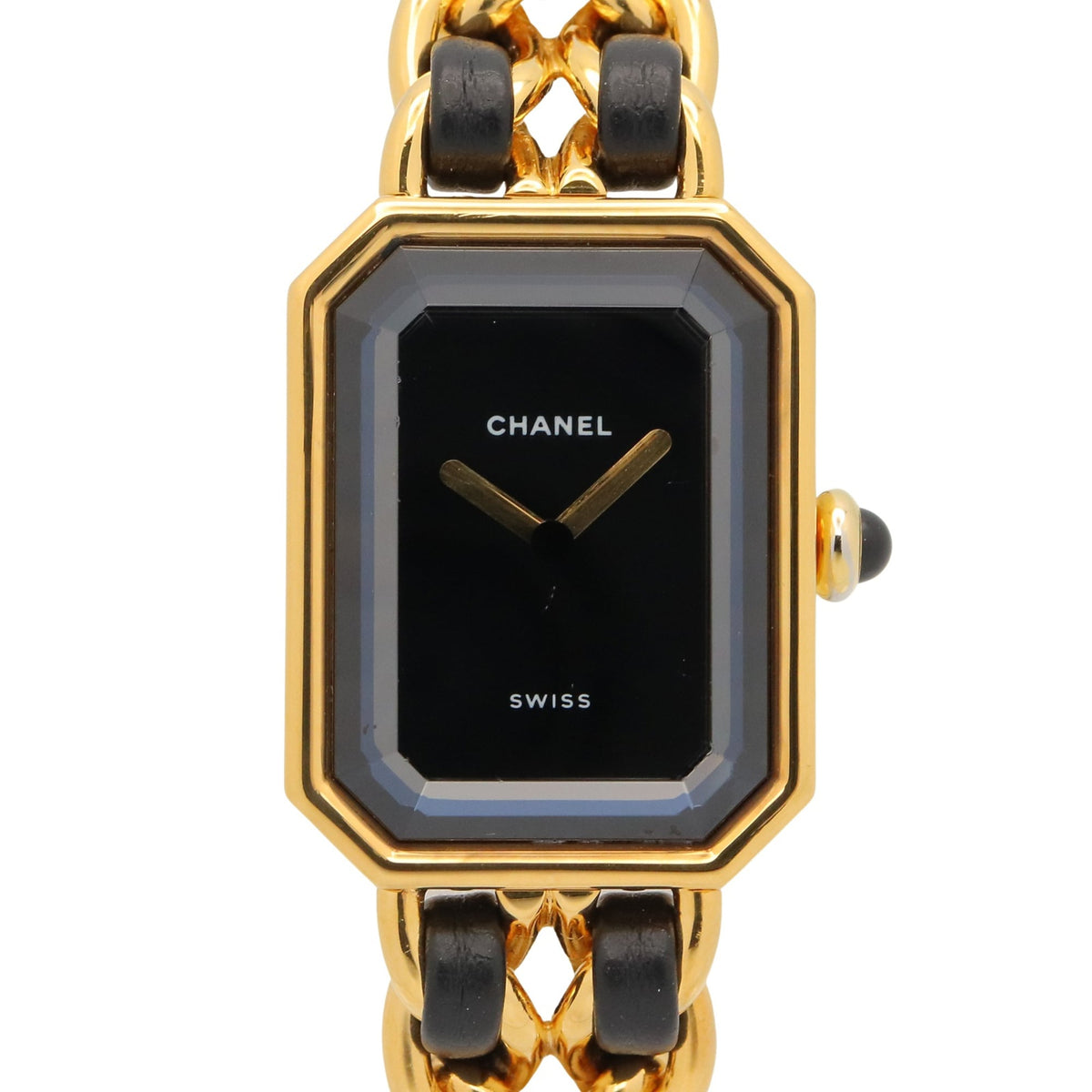 Pre-Owned Chanel CHANEL Premi?re M Watch, Gold Plated Leather, Women's, Black, H0001