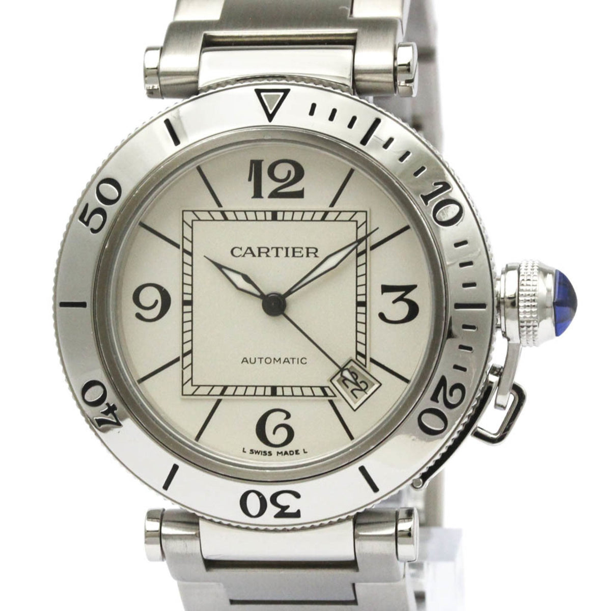 Pre-Owned CARTIER Pasha Seatimer Steel Automatic Mens Watch W31080M7 Polished