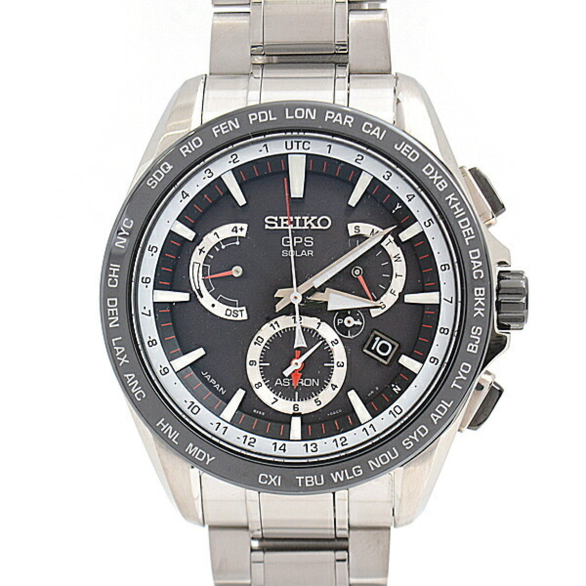 Gebrauchte Seiko Herrenuhr Astron Dual Time Solarbetrieben GPS Schwarzes Zifferblatt Edelstahl Keramik SEIKO SBXB051 8X53-0AD0-2 