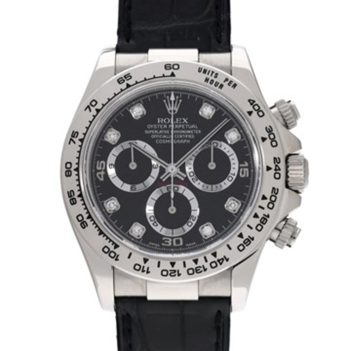 Gebrauchte Rolex Cosmograph Daytona 116519G Y Seriennummer (hergestellt um 2002) Schwarz/Diamant Herrenuhr Automatik 