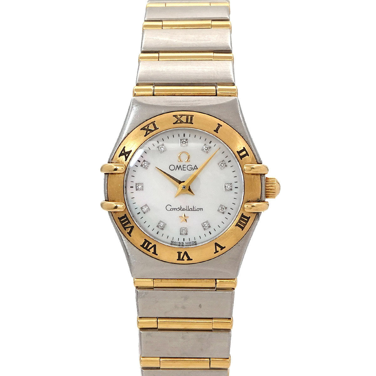 Pre-Owned OMEGA Constellation Mini Two-Tone 1262 75 Women's Watch with 12 Diamonds, White Shell, and Yellow Gold Quartz Movement