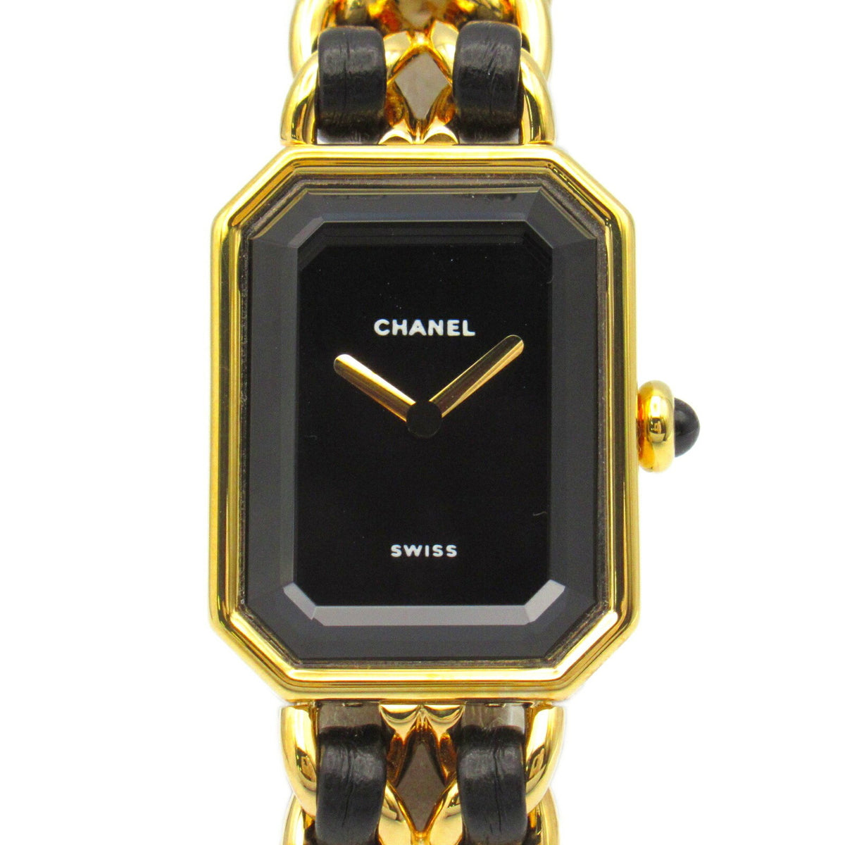 Gebrauchte CHANEL Premiere S Uhr GP (vergoldet) Leder Damen Schwarz H0001 