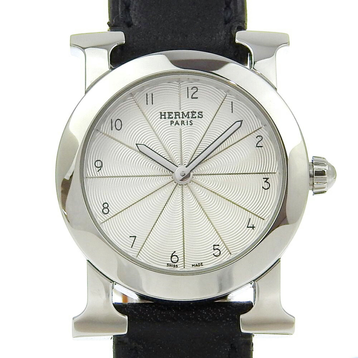 Gebrauchte Hermes HERMES H Uhr Rondo Armbanduhr HR1.210 Edelstahl x geprägtes Leder 2006 ?J Quarz Analoganzeige Silbernes Zifferblatt Heure Damen 