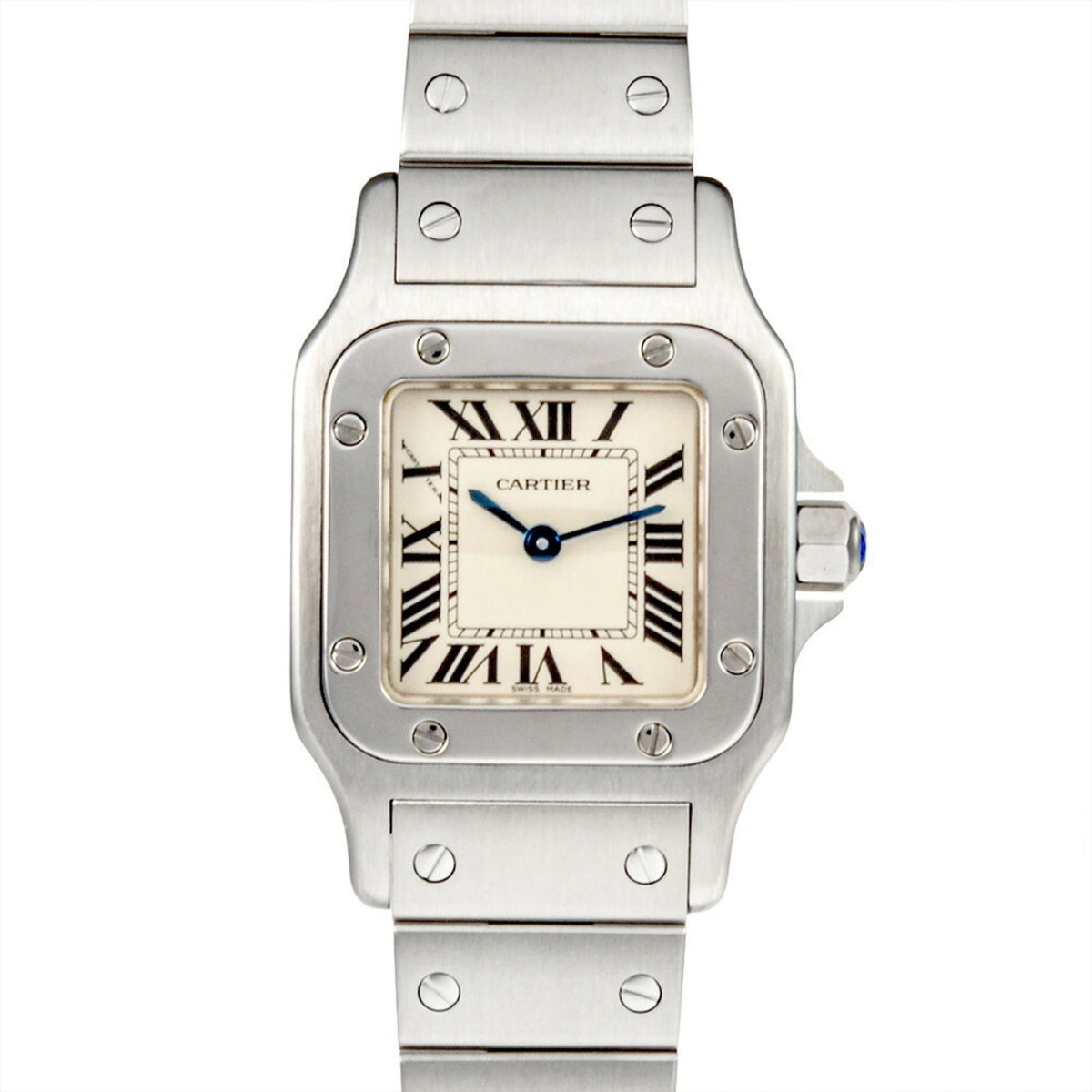 Pre-Owned Cartier 1565 W20056D6 Santos Galbe SM Quartz Watch with Ivory Dial for Women
