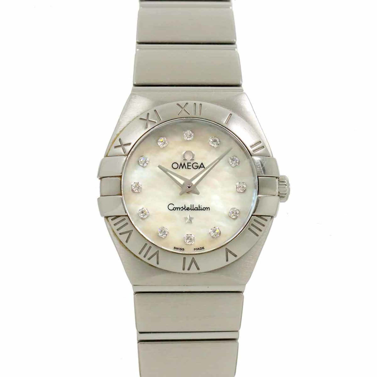 Gebrauchte OMEGA Constellation 123 10 24 60 55 001 Damenuhr 12P Diamant Weißes Muschelquarz 