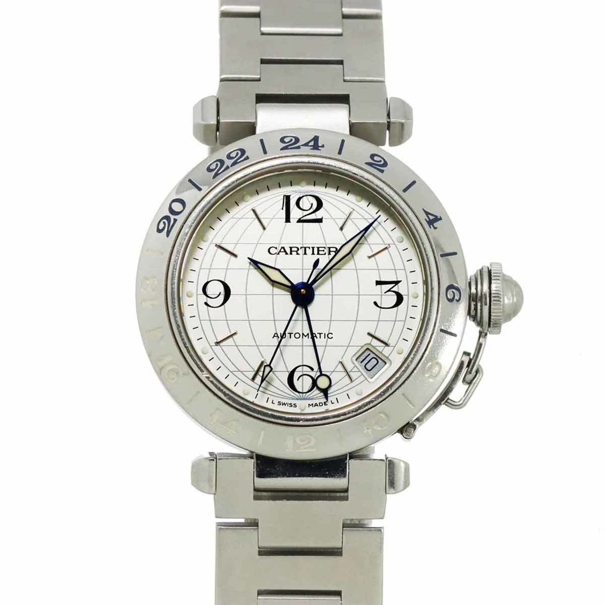 Pre-Owned Cartier Pasha C Meridian GMT W31078M7 Boys' Watch with Date Display, Silver, Automatic Movement