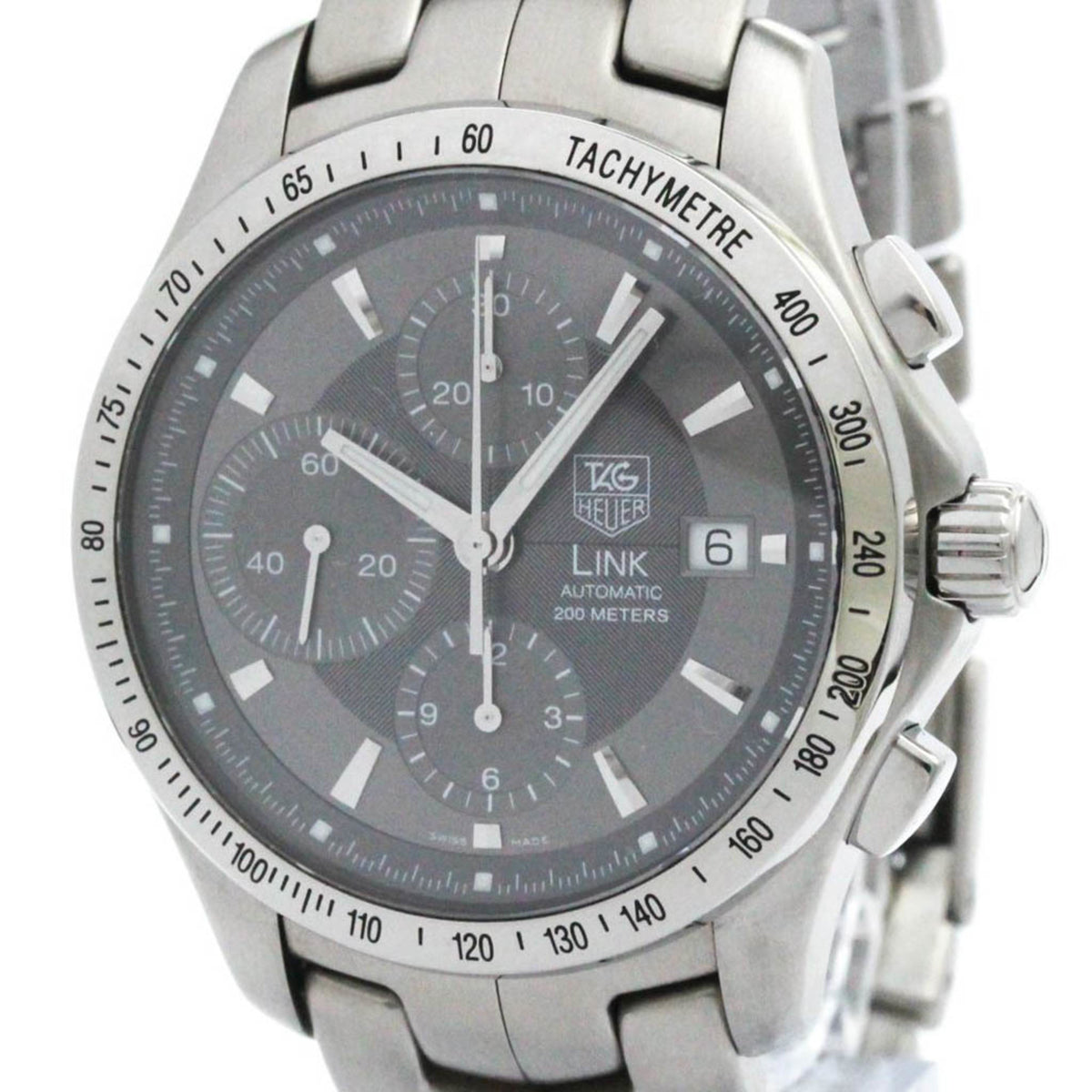 Gebrauchte, polierte TAG HEUER Link Chronograph Stahl Automatik Herrenuhr CJF2115 BF573273 