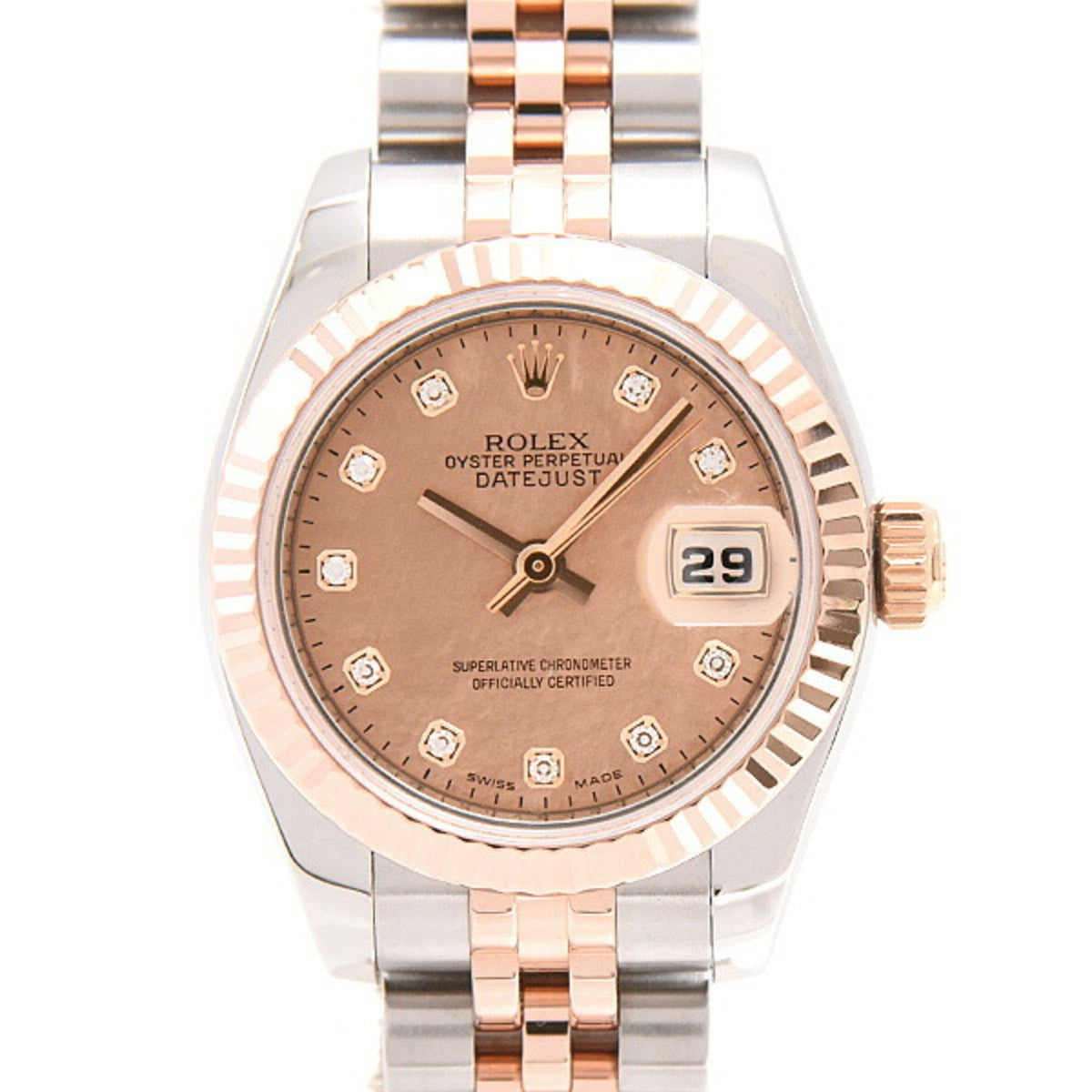 Gebrauchte Rolex Uhr für Damen Datejust 10P Diamant D-Serie Automatik Goldstaub Shell Zifferblatt SS x PG ROLEX 179171NG 