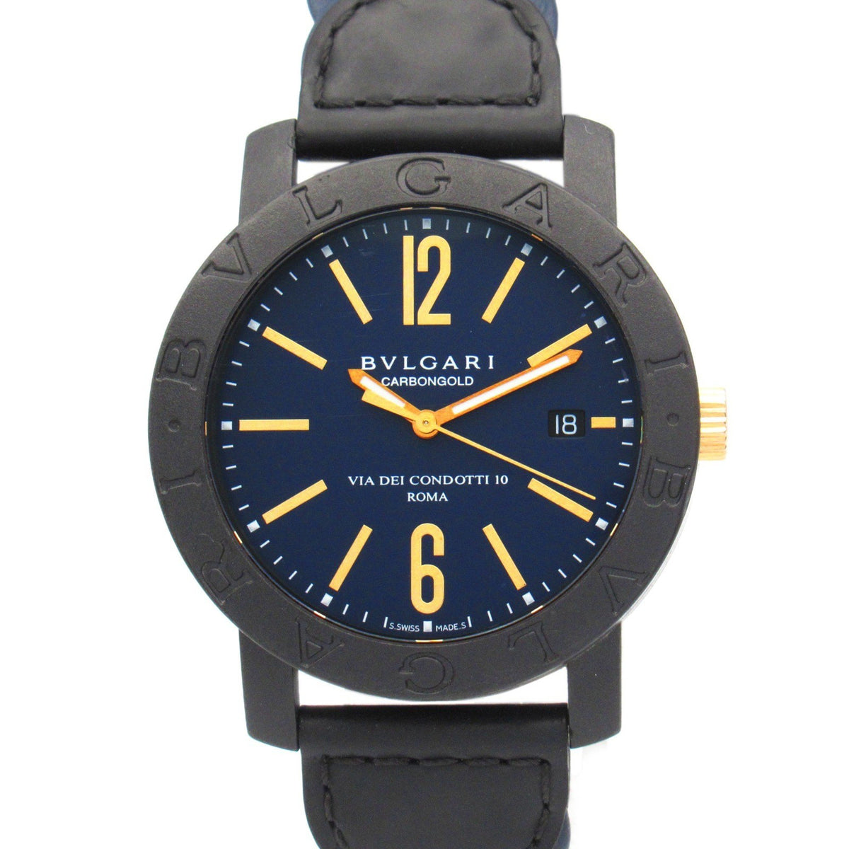 Gebrauchte BVLGARI Carbon Gold Uhr Leder Herren Blau BB40CL 