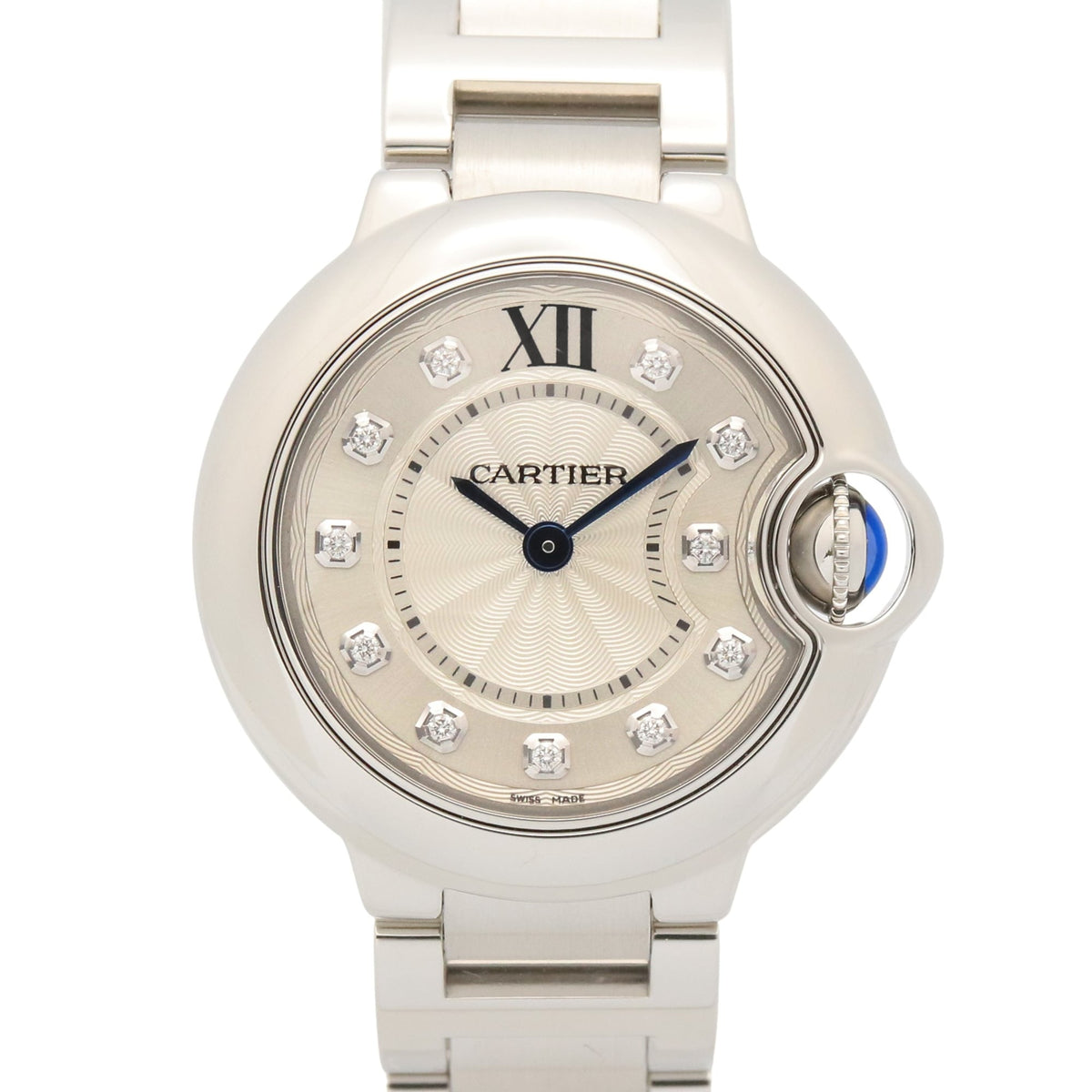 Pre-Owned Cartier Ballon Bleu SM 11-Diamond Watch, Stainless Steel, Silver Tone, Ladies' WE902073